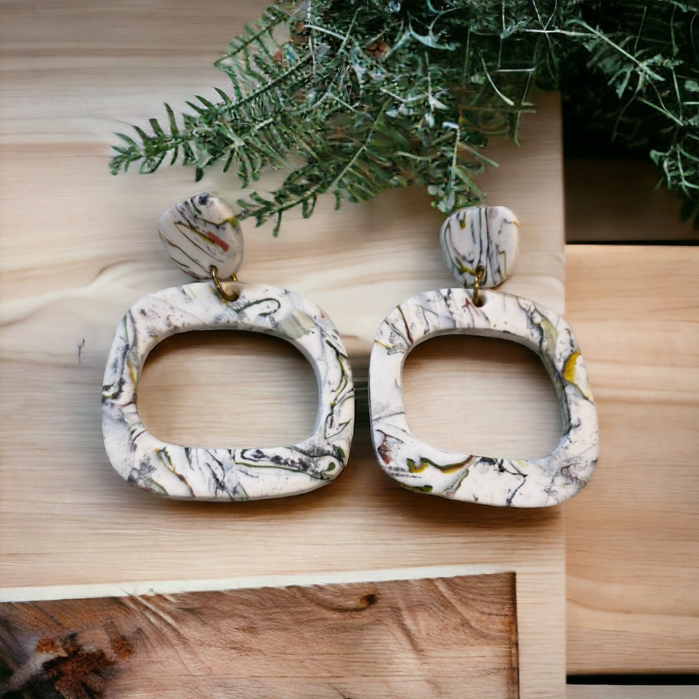 Handcrafted Clay Earrings Handpainted Design